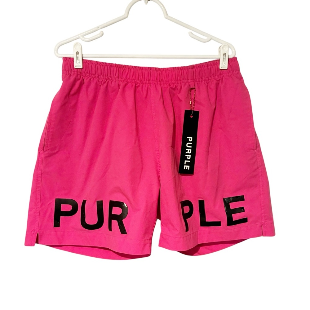 Purple‎ Brand Mens Size XL Pink Black Spellout Lined Swim Trunks Shorts
